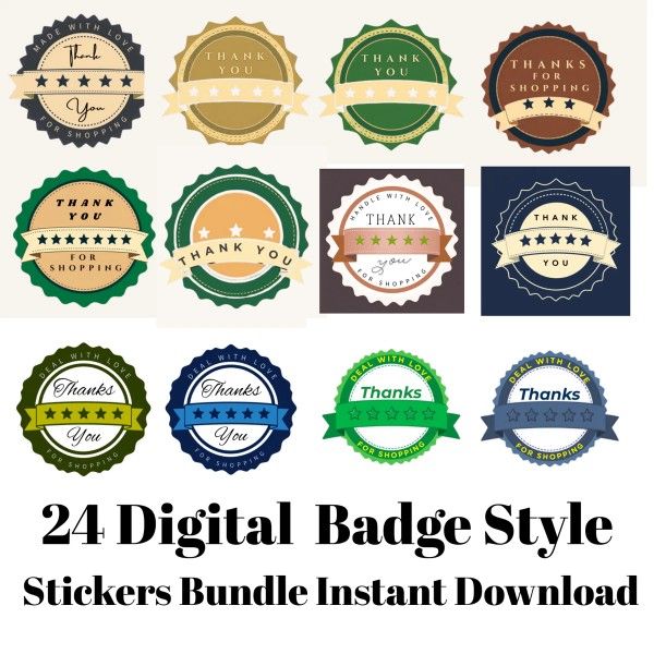 24 Digital PDF Editable Thankyou stickers Thankyou label Printable downloadable