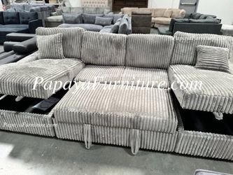 NEW SUPER PLUSH DOUBLE TWO STORAGE CHAISE Lounger Set Sectional with Pull out bed LARGE Sofa Pullout Sleeper Sofabed Discount Furniture Warehouse DEAL