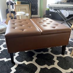 Faux Leather Ottoman With Storage