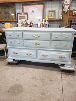 Solid wood pale blue 8 drawer dresser
