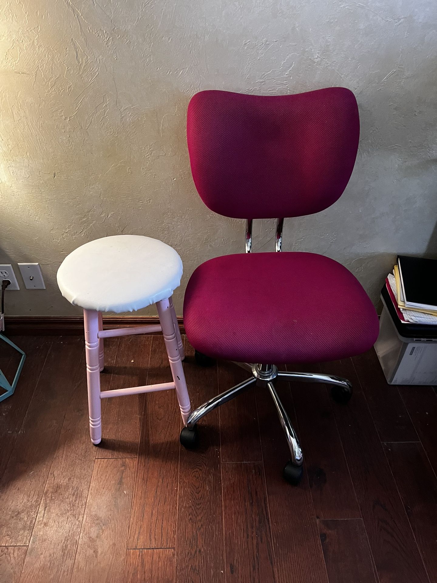 REDUCED  Swivel Desk Chair & Pink Stool (MARKED DOWN TO SELL)