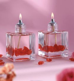 Oil Lamp Candles Valentine's Day Special Design Red Heart Square Decorative Refillable Set of 2 x 100 ml