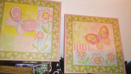 (2) Large Butterfly Canvas Prints