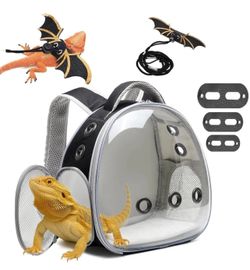 Bearded Dragon Lizard Backpack Carrier with Harness and Leash Set, Small Animal Carrier Backpack, Space Capsule Bubble Window, Small Pet Carrier Backp