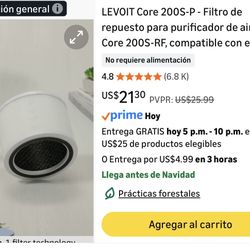 LEVOIT Core 200S-P - Filtro de repuesto para purificador de aire Core 200S Replacement Filter