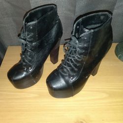 Black Leather Platform Heels