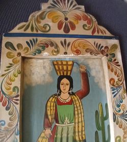 Large 33" Signed Ramos Filemon Mexican Folk Art Wood Painting - Retablo Shrine