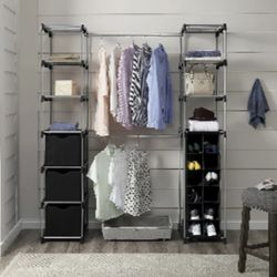 Mainstays Double Hanging Closet Organizer 2 Towers 9 Shelves Black/Silver
