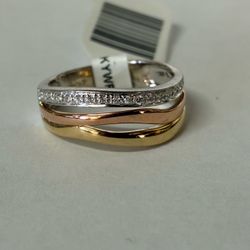 14K 3-Tone Gold & Diamonds Wave Band