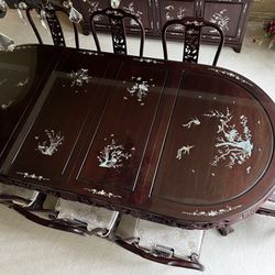 Chinese Rose Wood Dining Set With Mother Of Pearl Inlay