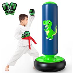 Inflatable Punching bag for kids with Dino design, PLEASE READ (Design is different than the pictures, it is a dino design but black bag and red glove