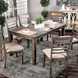 WEATHERED GRAY BEIGE 7 Piece DINING ROOM KITCHEN TABLE SET