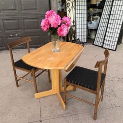 Solid Wood Dining Drop Leafs And 2 Dining Chairs 