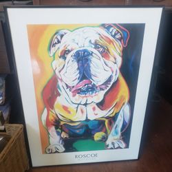 25" Bulldog Framed - Ron Burns Roscoe English Bulldog - pop Art Print - Dog Art - Vintage color bulldog

