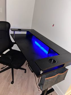 Black L-Shaped Gaming Desk with Office Chair
