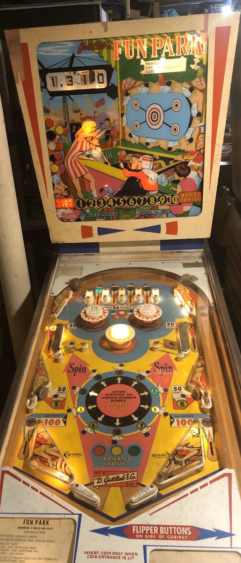 Pinball Machine "FUN PARK" Scarce 1968 Gottlieb Add-A-Ball Wedgehead Arcade game