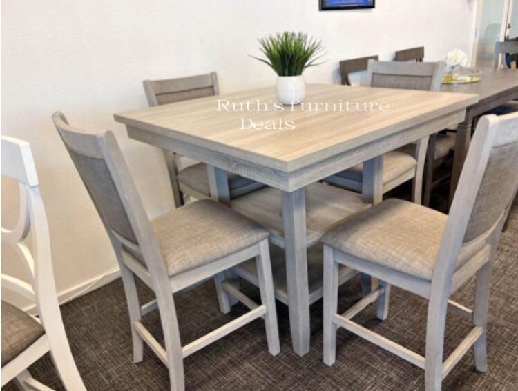 Beautiful! 5-pc Counter Height Dining Set Light Grey New
