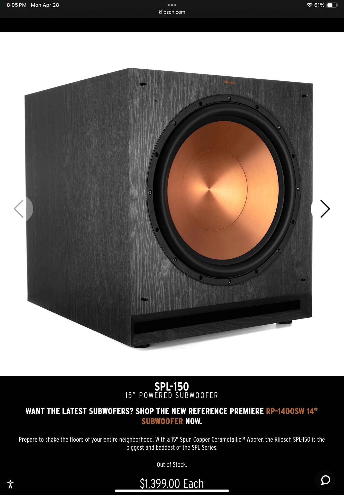 Klipsch SPL-150 Subwoofer