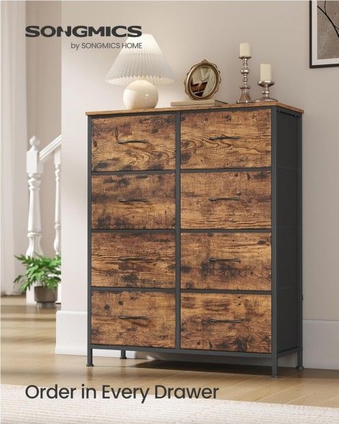 Multi-Use Fabric Dresser for Bedroom, 8 Drawer Double Dresser, Storage Tower  Rustic Brown 