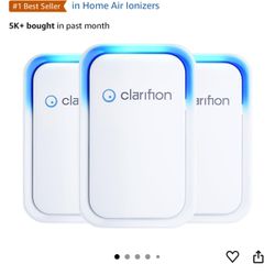 Clarifion Air Ionizers for Home (3 Pack), Negative Ion Filtration System, Portable Air Filter for Bedroom, Office, Kitchen, Quiet Air Freshener, Odor,