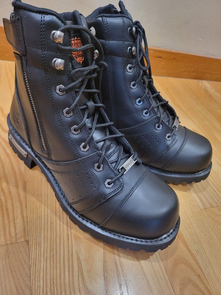 Milwaukee Leather MBM9000W Men's Black Lace-Up 'Wide-Width' Motorcycle Leather Boots with Side Zipper Entry Size 11 M