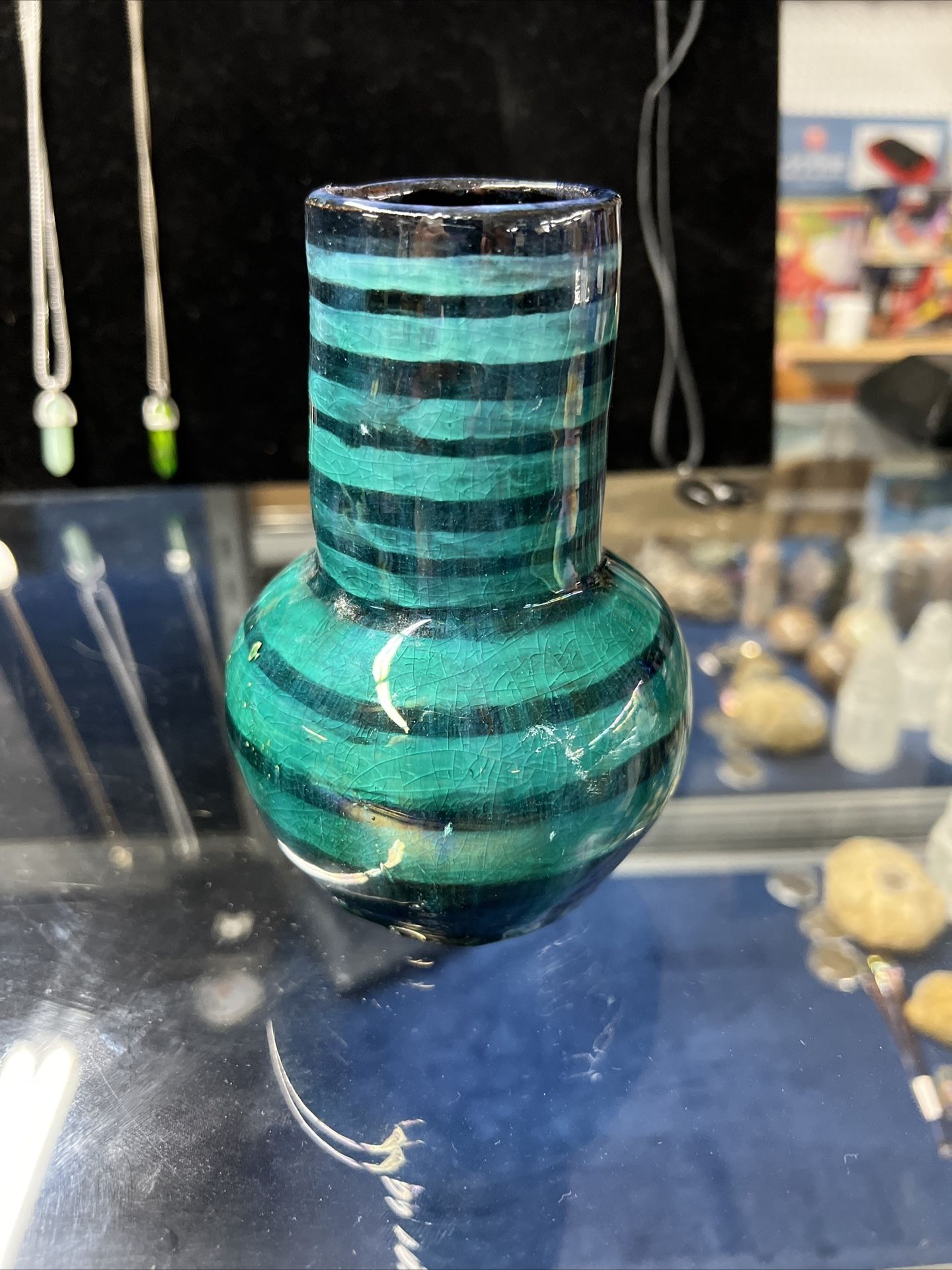 Handmade Clay Green Striped Base 