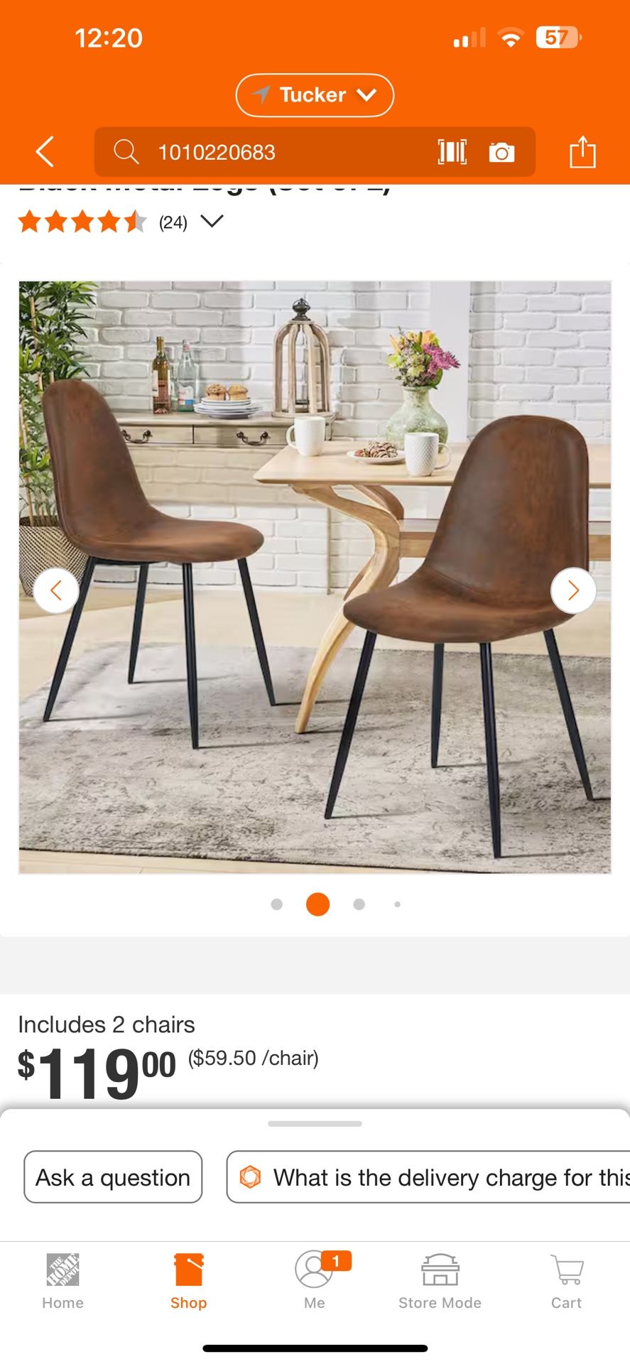 Adenmore Brown Faux Leather Upholstered Dining Chair with Black Metal Legs (Set of 2)