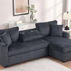 Aria charcoal sectional with pull-out bed & storage chaise🔥👀📲🚛