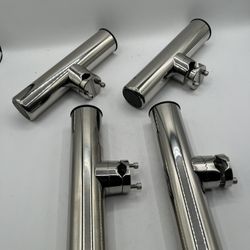 (4x) 7/8" to 1" Rail Mount Clamp-on Fishing Rod Holder, Stainless Steel (QH1)