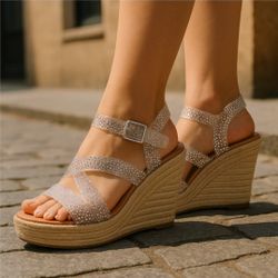 Woman's TORRID Clear Strap Rhinestone Wedge Sandels. Good Condition.  Size 12. ONLY $30