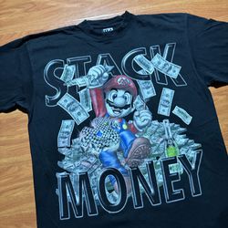 Vintage Y2K Mario Stack Money Rap Chain Hip Hop Tshirt  Size L/XL