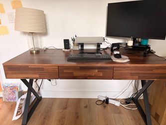 Walnut Wood Desk with Black Metal Legs