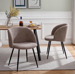 NORDICANA Accent Chairs Set of 2, Fuzzy Sherpa Dining Chairs with Barrel Back, Upholstered Faux Fur Armchairs with Black Metal Leg, Living Room Chairs