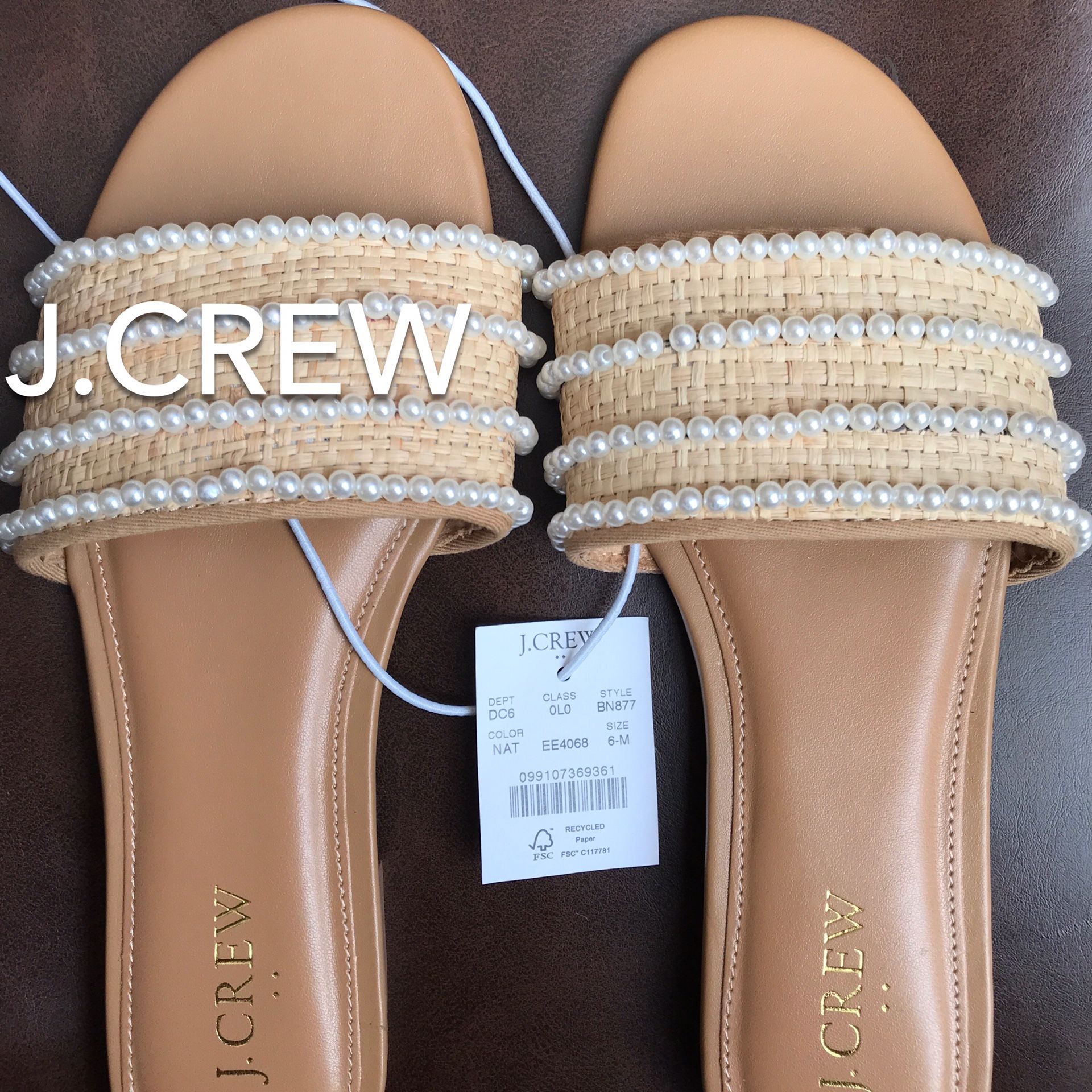 (NEW) (1 AVAILABLE) WOMEN’S J.CREW FACTORY PEARL SLIDE SANDALS - SIZES: 6 (MSRP: $89.50)