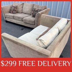 Light Tan COUCH SET sectional couch sofa recliner (FREE CURBSIDE DELIVERY INCLUDED)