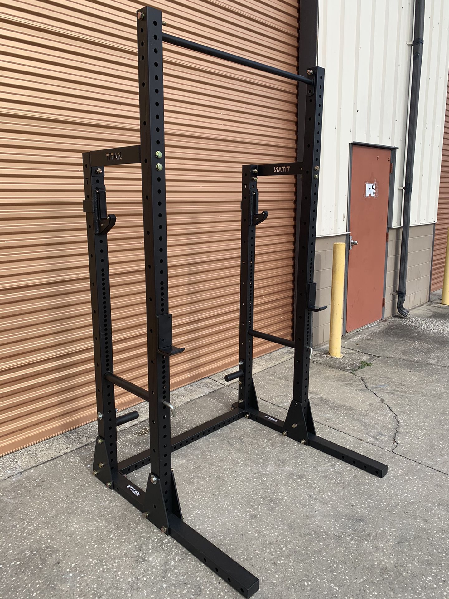 Titan x3 Half Rack- Dual Sets of J Hooks, Pull Up Bar, Weight Storage