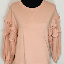 Time And Tru Sz XL (16-18) Sweatshirt Ruffled LS Peach/Salmon/Melon/Coral EUC
