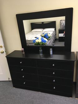 Compressed wood dresser with mirror