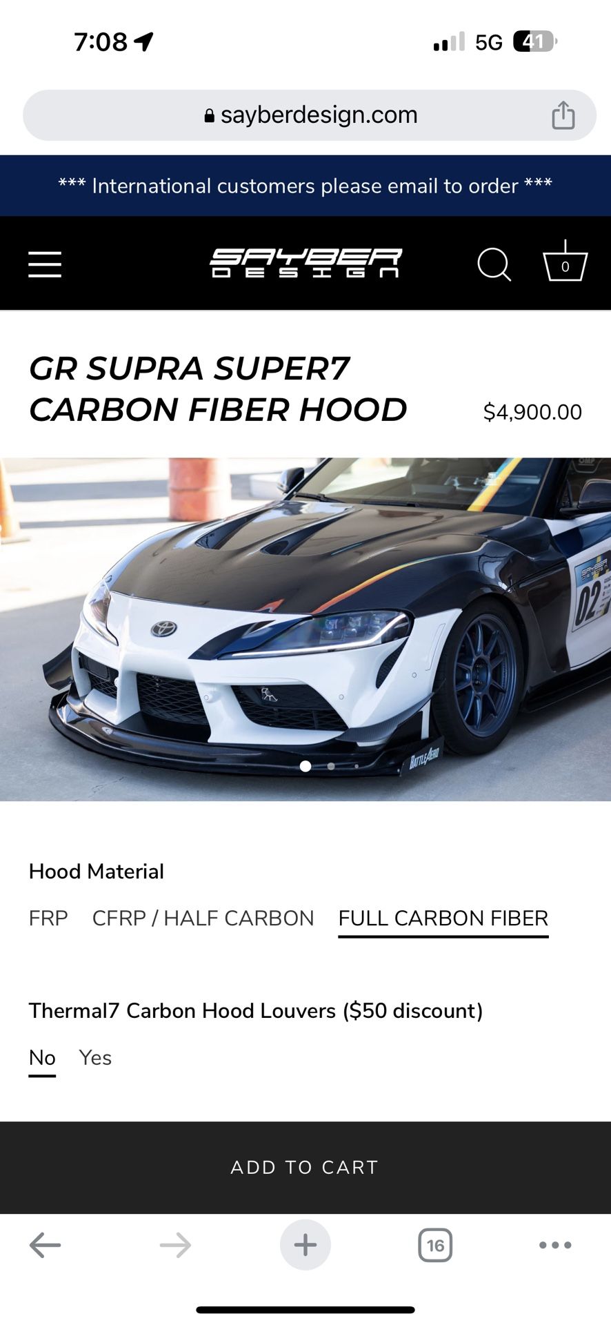 Sayber Carbon Fiber Hood - A90 Supra