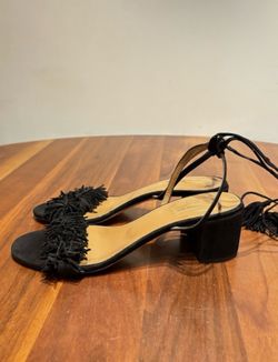 Aquazzura Wild Thing City Black Suede Tassel Sandals Women’s Size 39 Italy
