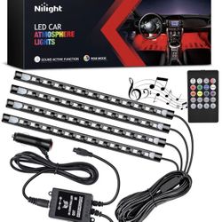Nilight - TR-06 4PCS 48 LED Interior Lights DC 12V Multicolor Music Car Strip Light Under Dash Lighting Kit with Sound Active Function and Wireless Re