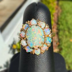 Jewelry Antique 14k solid yellow gold oval round opal 3.00CTW ring sz 5.50