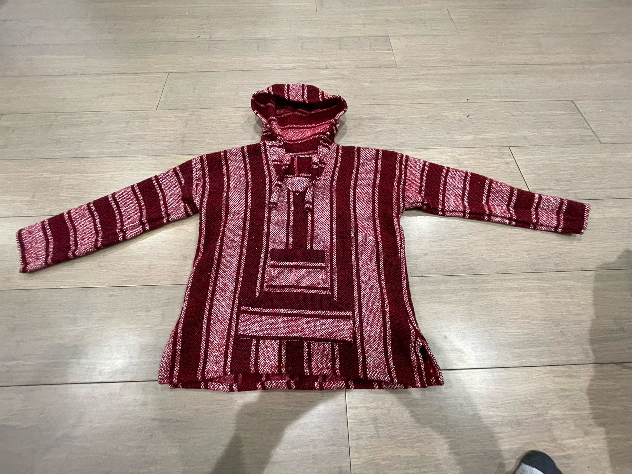 Baja Hoodie Pullover – Red / Maroon Striped – Size Small
