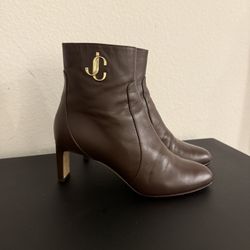 JIMMY CHOO London Chocolate Brown Ankle Heel Boots Size 38.5