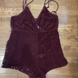 Forever 21 burgundy sequin romper 