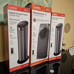GET READY FOR THIS WINTER LASKO HEATERS CERAMIC TOWER ECONOMIC ENERGY SAVER INCLUDING REMOTE CONTROL FOR FULL SIZE ROOM IF SOMEBODY INTERESTED PLEASE
