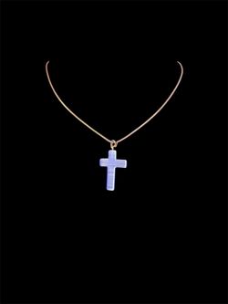 Blue Lace Agate Cross Necklace Crystal Gemstone Natural Stone Chakra