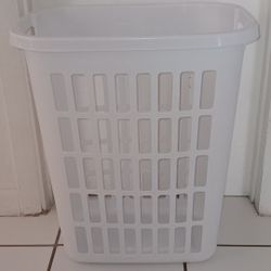 white plastic laundry basket $5 FIRM