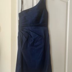 Monique Lhuillier Satin Navy Blue Dress