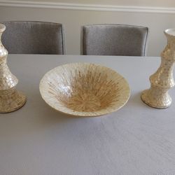 2 Candle Holders & Matching Vase Bowl